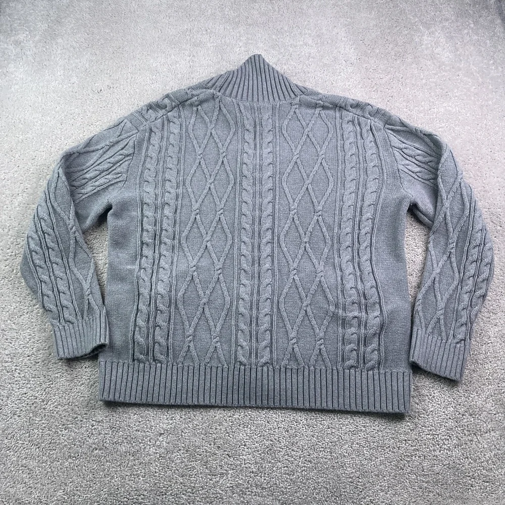 Old Navy Sweater Mens Large Gray Shawl Collar Cable Knit Button Up Cardigan Cozy